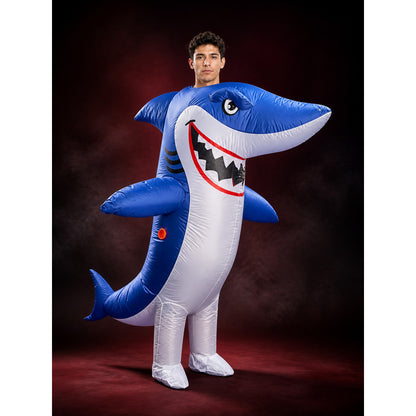 Blue White Shark Inflatable Costume, Blow Up Halloween Suit with Fins main product view