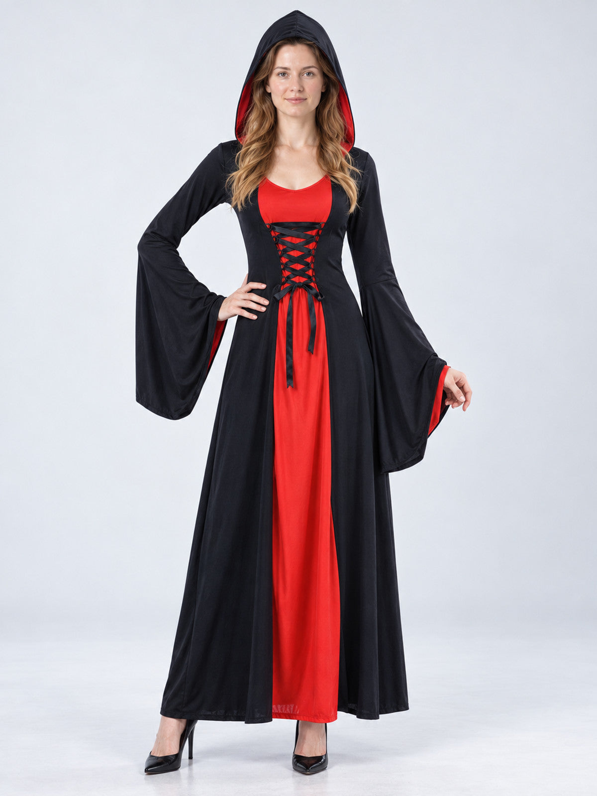 Vampire Costume Black and Red Hooded Dress