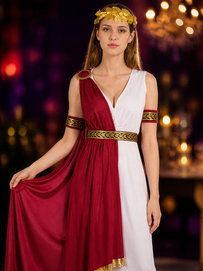 Greek Princess Costume Set, Sleeveless Long Dress with One-Shoulder Cape on-model view