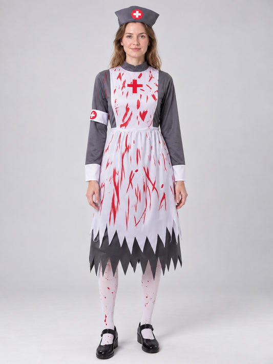 Nurse Costume with White Apron and Cap