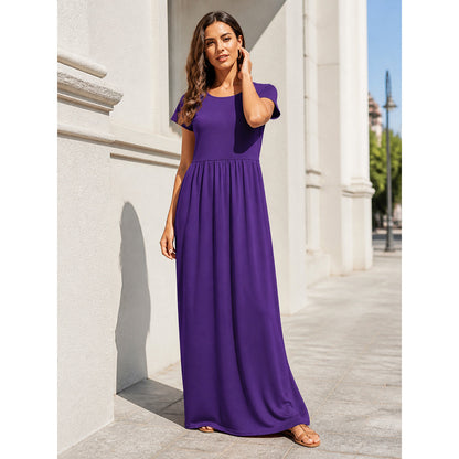 Women's Long Purple Short-Sleeve Dress main product view
