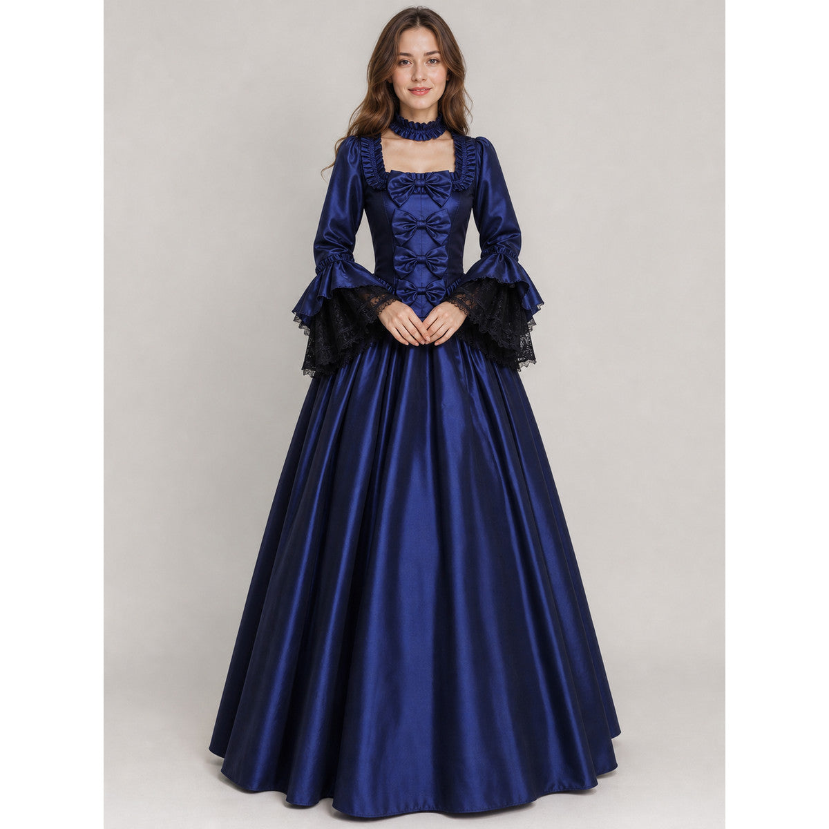 Victorian Gothic Dress with Puff Sleeves on-model view