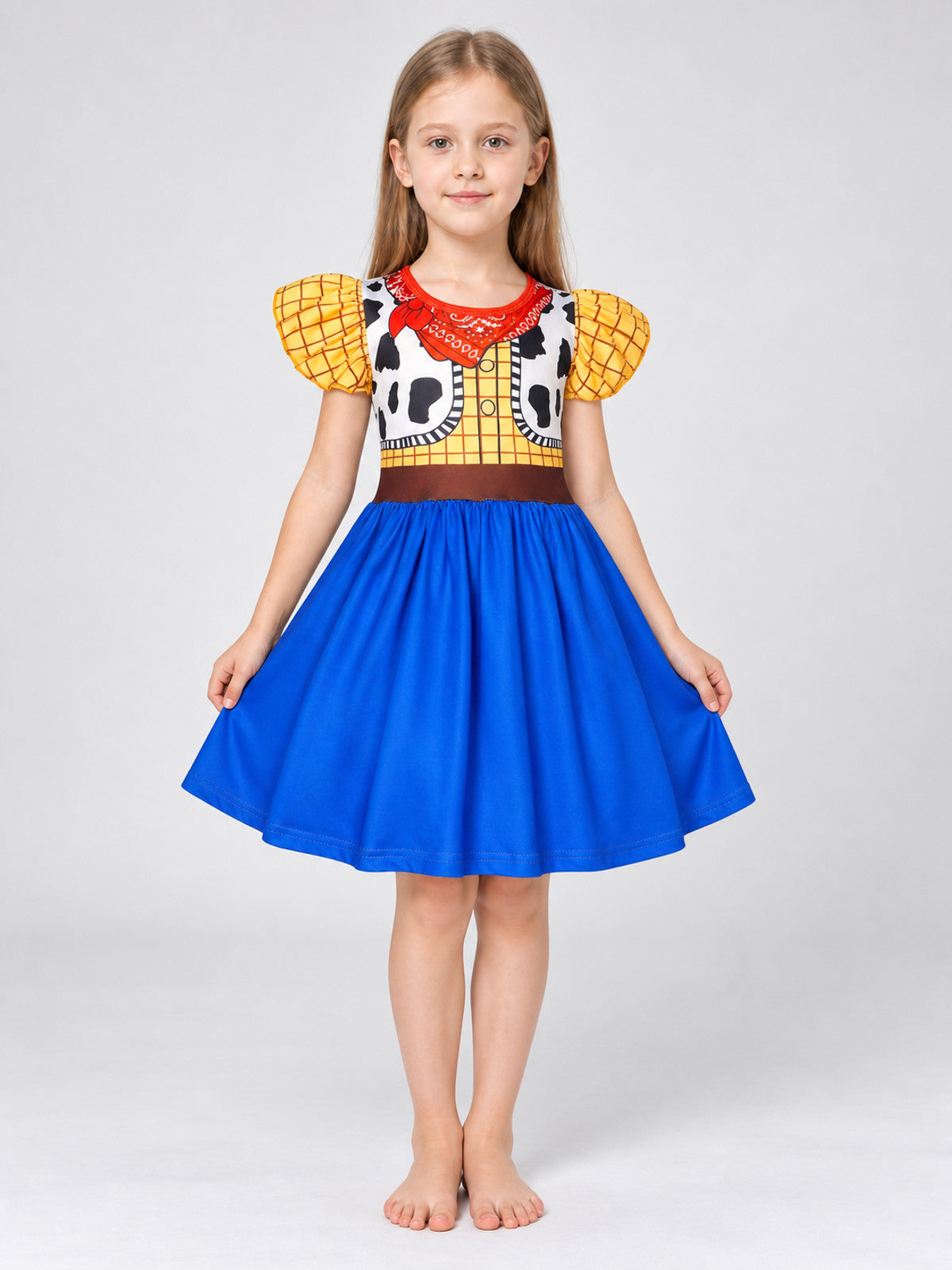 A-Line Girls' Dress with Cowboy Print