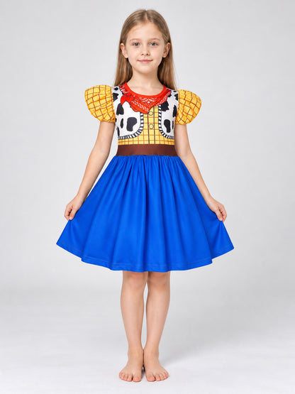 A-Line Girls' Dress with Cowboy Print