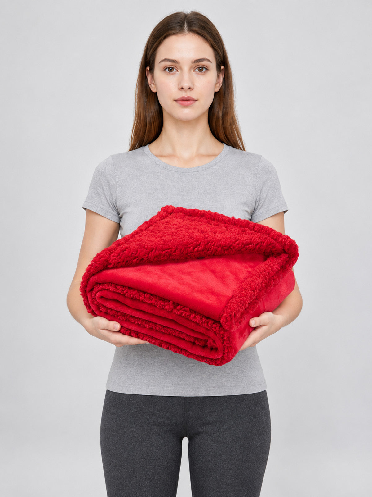 Double-Sided Red Blanket for Pets on-model view