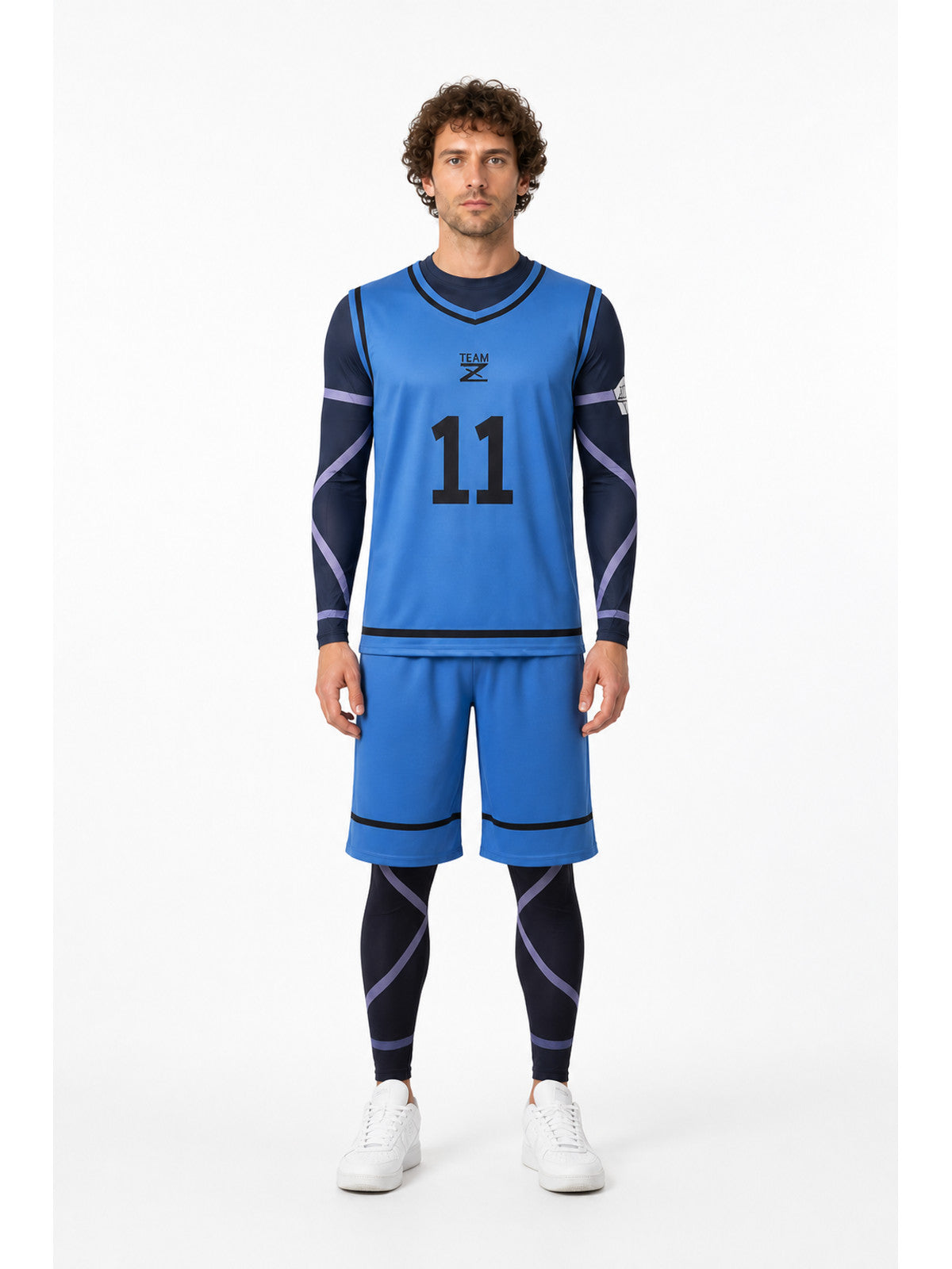Blue and Black Sports Cosplay Costume with Number 11 main product view