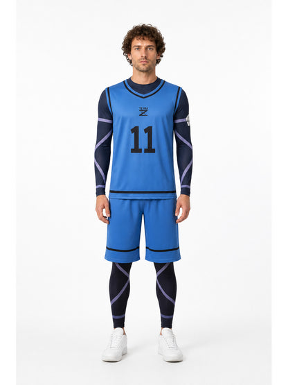 Blue and Black Sports Cosplay Costume with Number 11 main product view