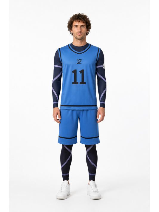 Blue and Black Sports Cosplay Costume with Number 11 main product view