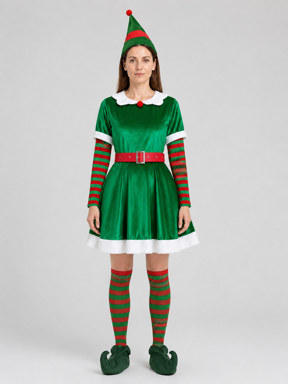 Christmas Elf Costume: Dress, Hat, and Accessories on-model view