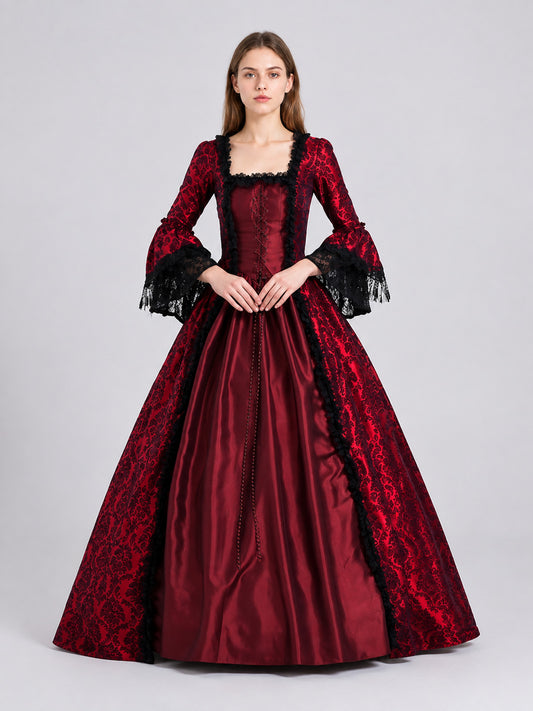Long Burgundy Dress with Black Inserts on-model view