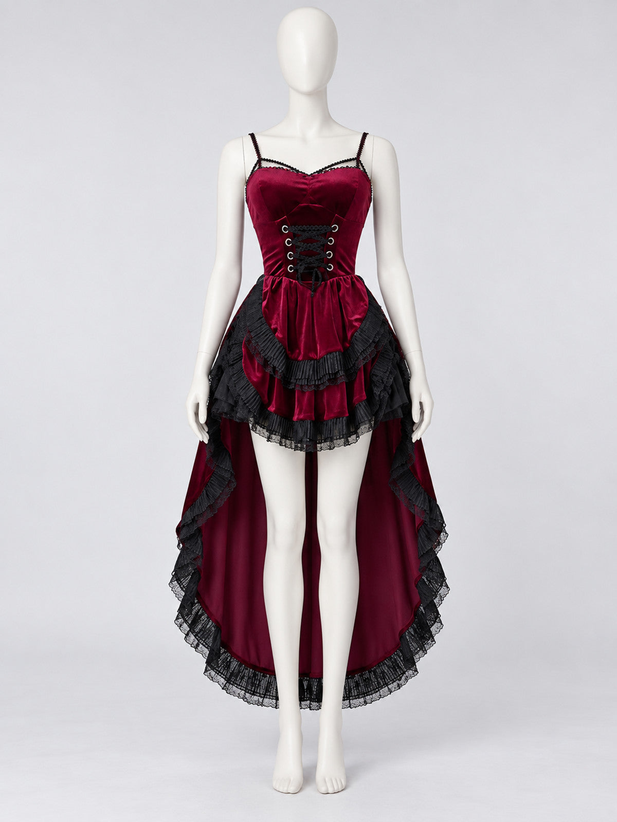 Gothic-Style Halloween Dress Red with Lace