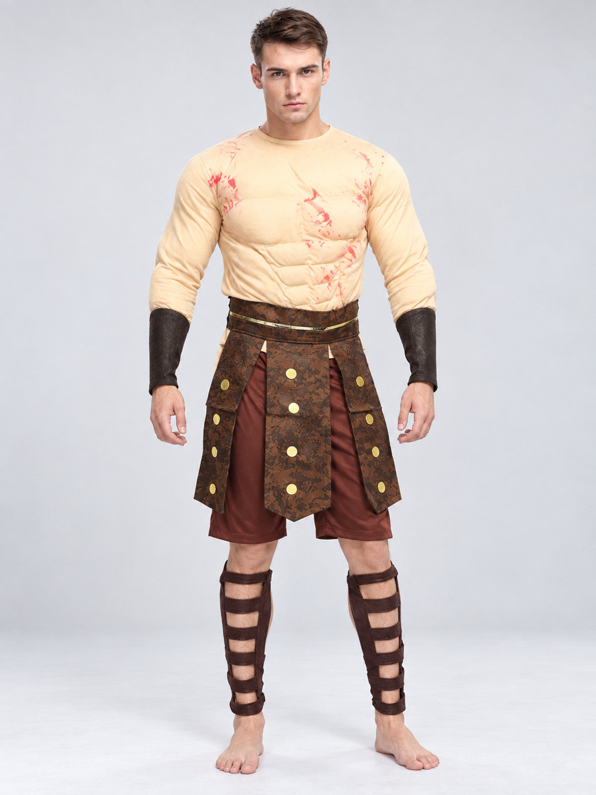 Ancient Roman Warrior Carnival Costume with Bracers on-model view