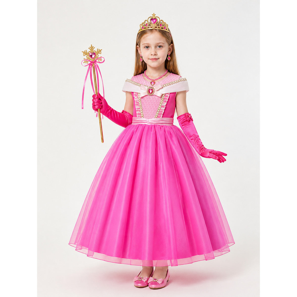 Pink Princess Costume with Crown and Wand main product view