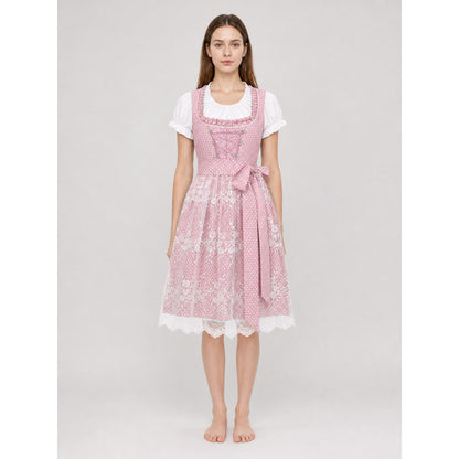Pink and White Embroidered Dirndl-Style Dress