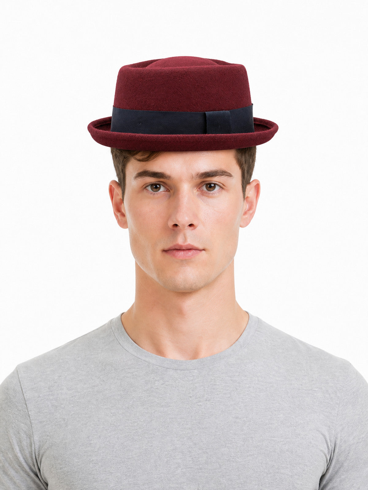 Burgundy Fedora Hat with Dark Band