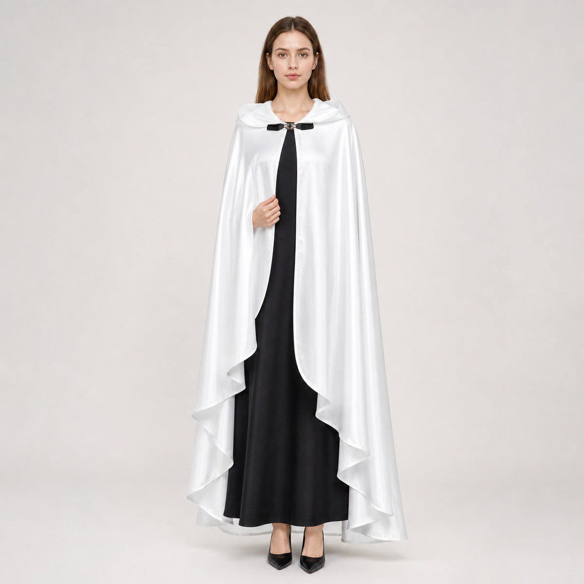 White Hooded Costume Cloak, Flowing Silhouette