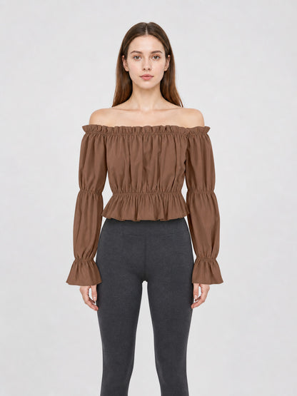 Cropped Off-the-Shoulder Blouse with Puff Sleeves front view