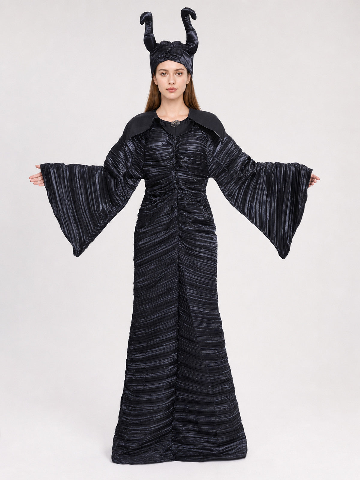 Long Black Dress with Bell Sleeves on-model view