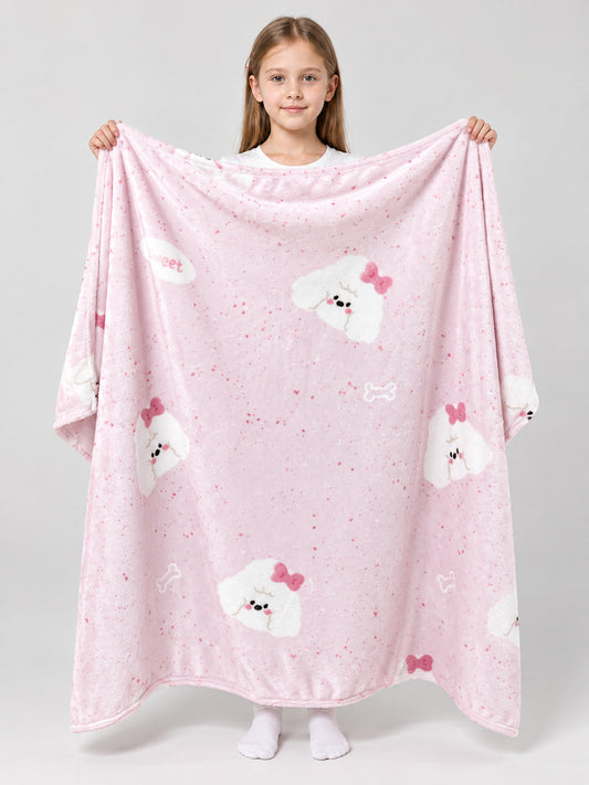 Reversible Light Pink Blanket with Dogs and Bows