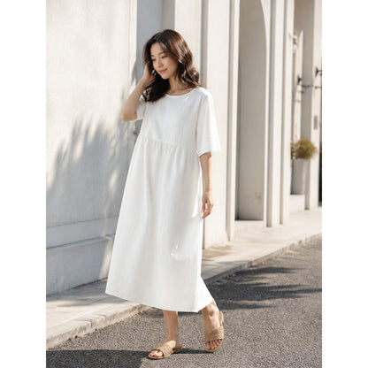 Long A-Line Dress with a Round Neckline