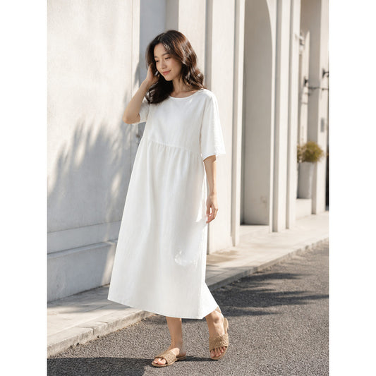 Long A-Line Dress with a Round Neckline