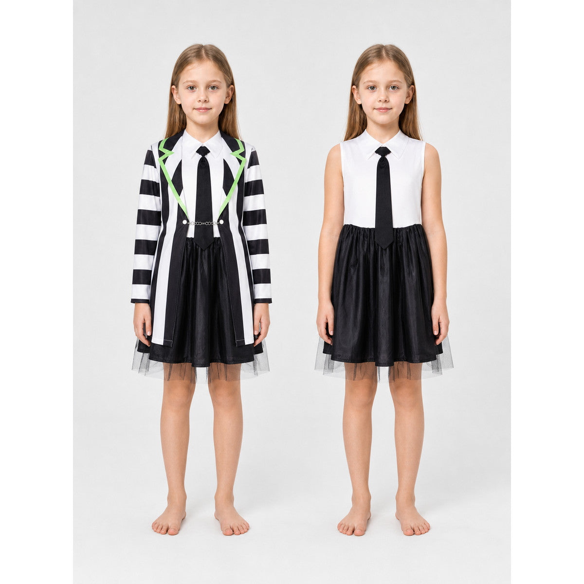 Beetlejuice Cosplay Costume, Striped Dress Set on-model view