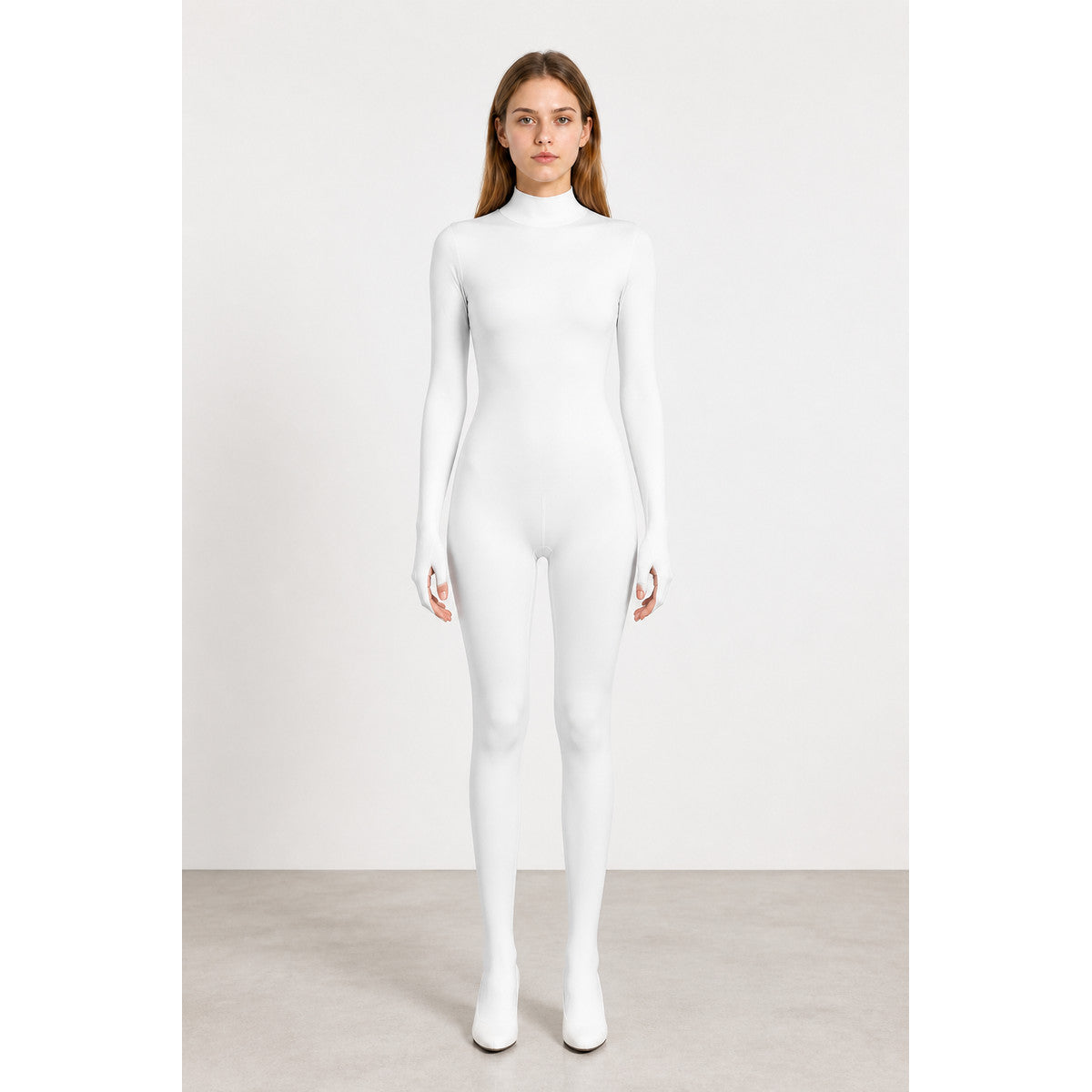White Zentai jumpsuit with an oval opening for the face
