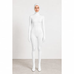 Unisex White Zentai Suit – Full-Body Hooded Jumpsuit Costume with Open Face, Attached Gloves & Feet