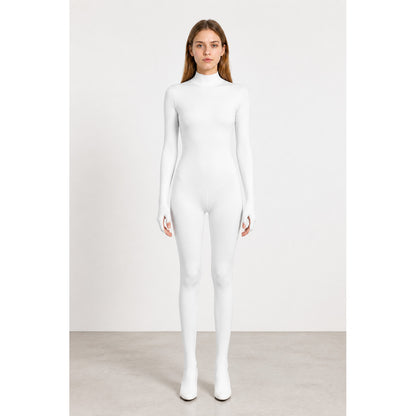 White Zentai jumpsuit with an oval opening for the face