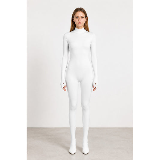 White Zentai jumpsuit with an oval opening for the face
