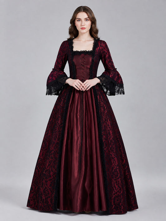 Long Floor-Length Dress with Lace and Lacing on-model view