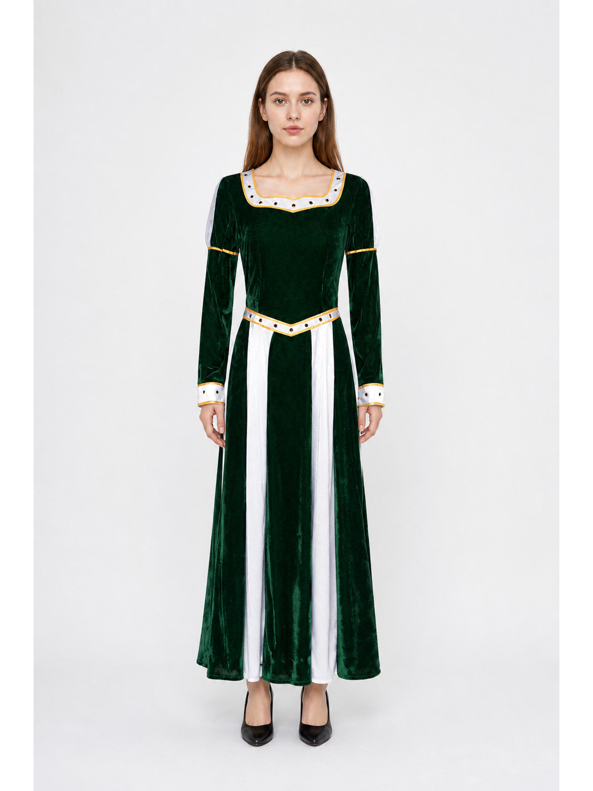 Long Green Cosplay Dress with White Inset main product view