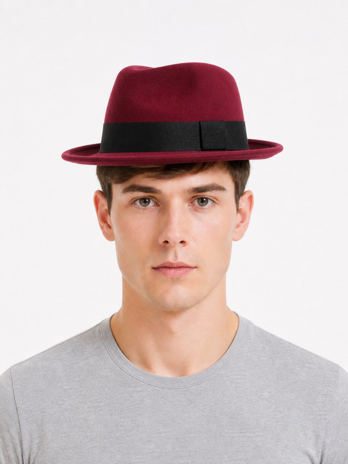 Burgundy Fedora Hat with Black Band