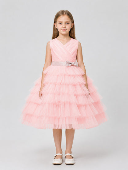 Puffy Princess Dress with Tulle Skirt for Performances on-model view