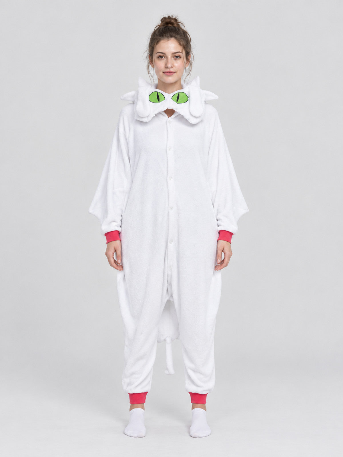 White Kigurumi Pajama with Hood, Ears, and Tail