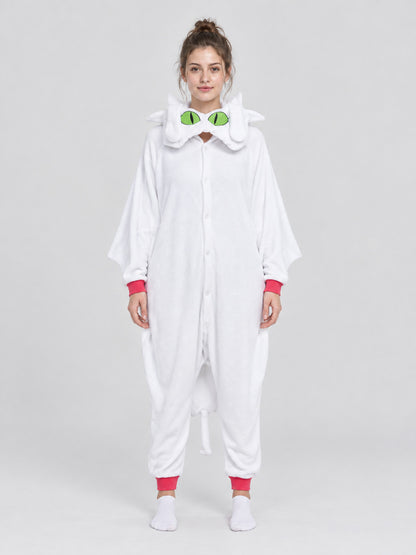White Kigurumi Pajama with Hood, Ears, and Tail