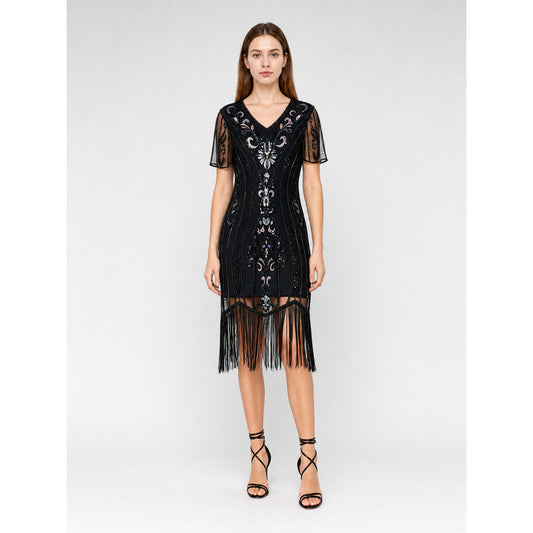Vintage 1920s dress with sequins and fringe