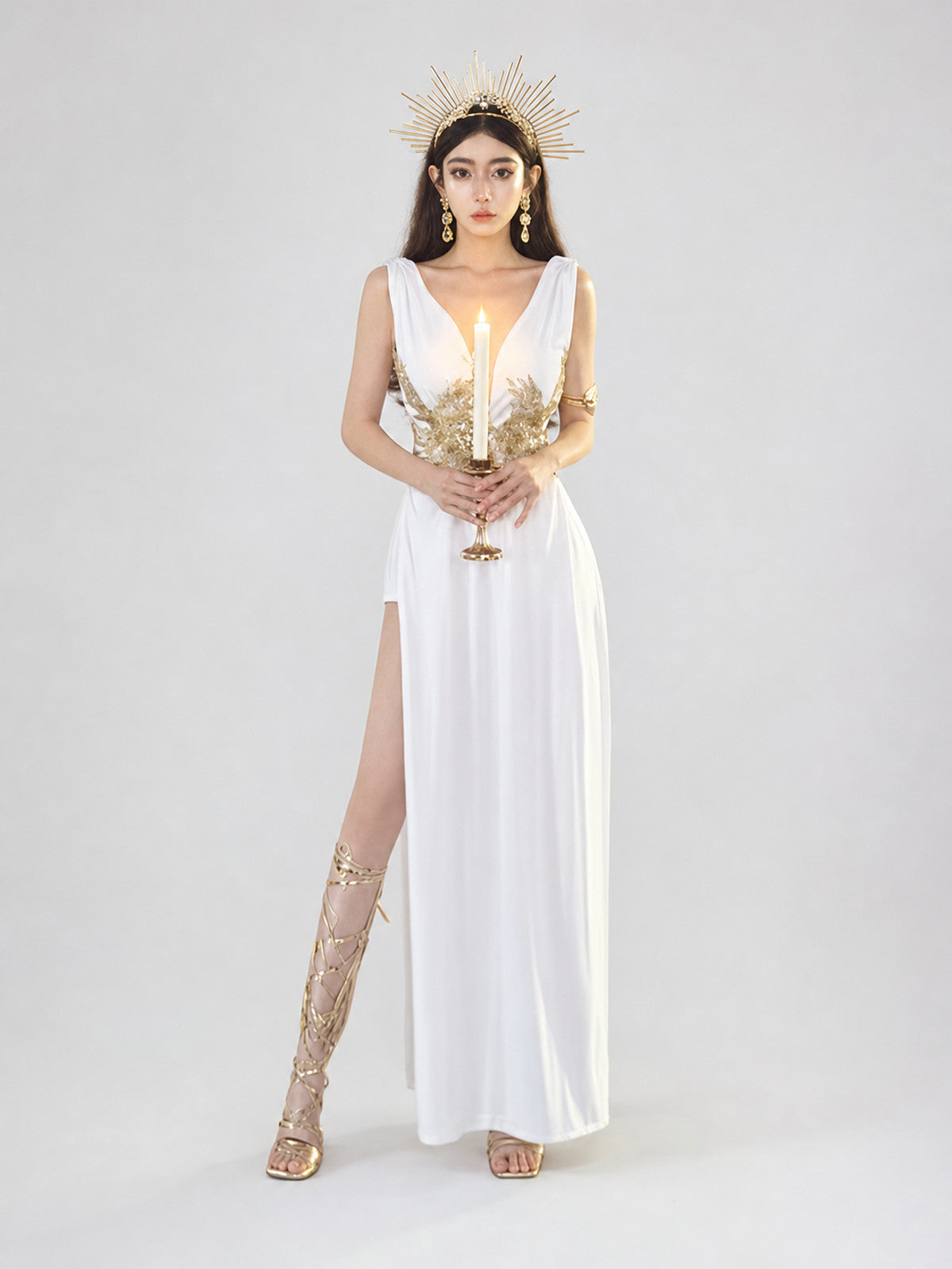 Costume Maxi Dress with Crown and Slit on-model view