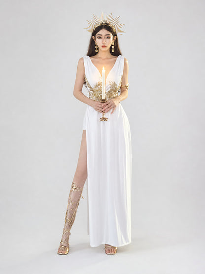 Costume Maxi Dress with Crown and Slit on-model view