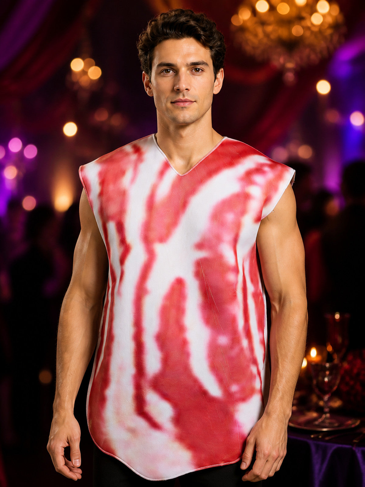 Unisex Adult Egg and Bacon Costume Bodysuit, Funny Food Party Outfit on-model view