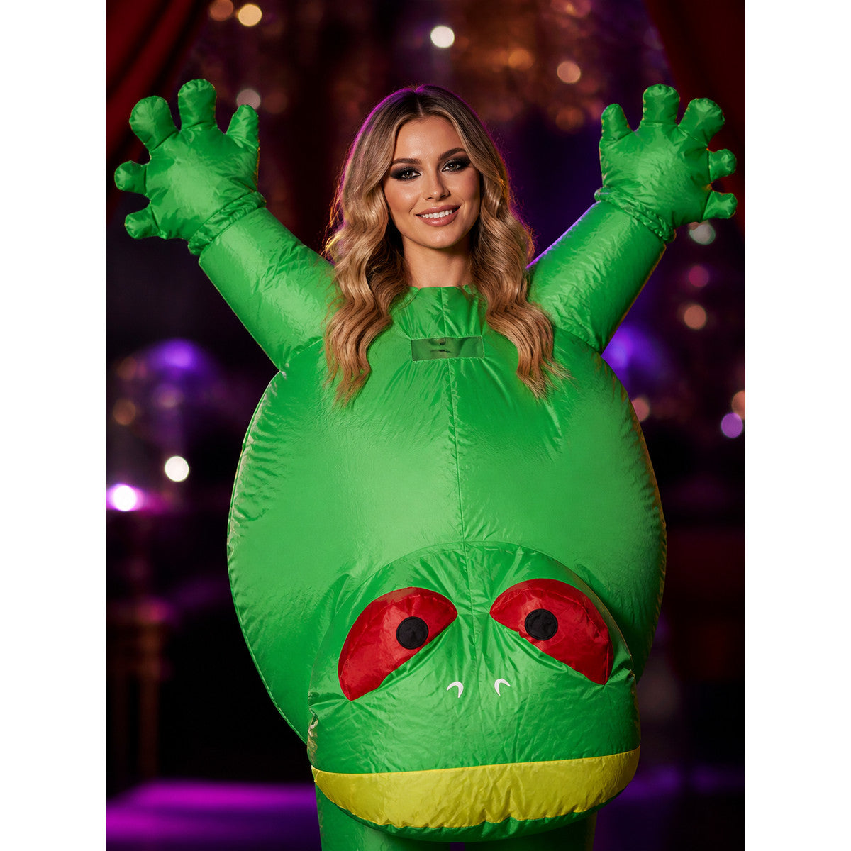 Green Inflatable Dinosaur Costume with Red Eyes, Funny Halloween Outfit on-model view