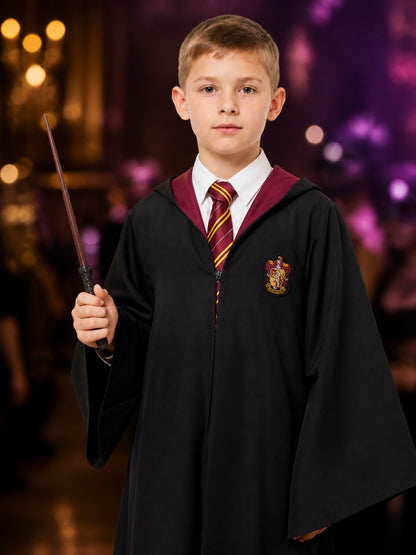 Wizard Robe Costume Set with Magic Wand, Black Academic-Style Cloak on-model view