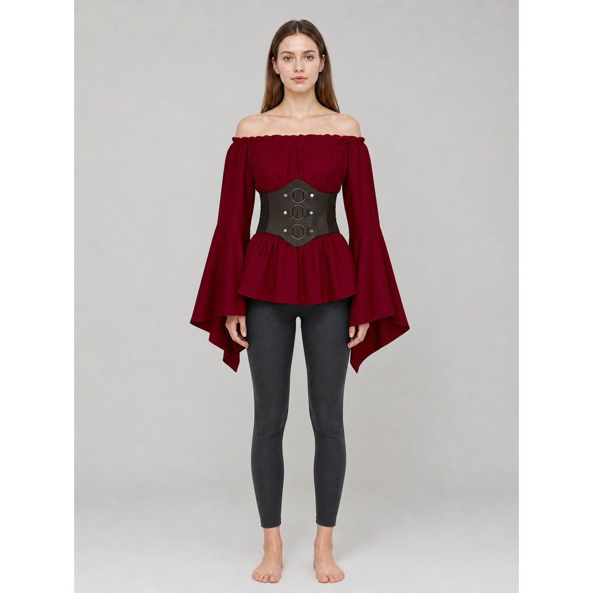 Gothic-Style Costume Dress with Belt on-model view