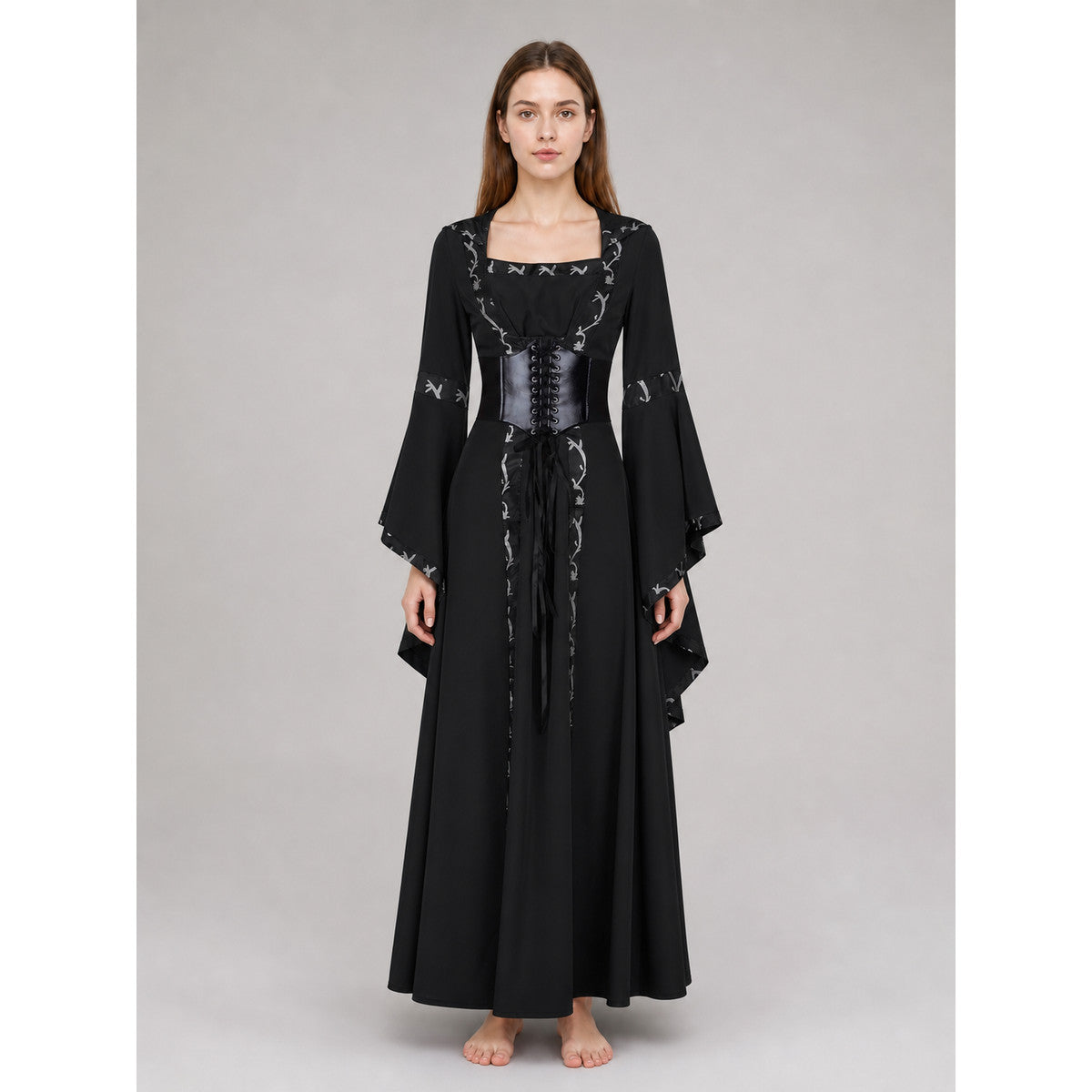 Gothic Long Hooded Dress with Lacing