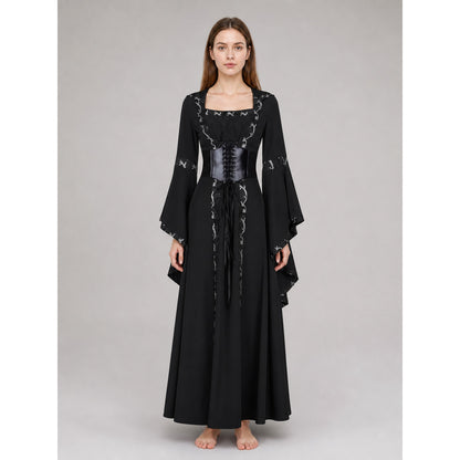 Gothic Long Hooded Dress with Lacing