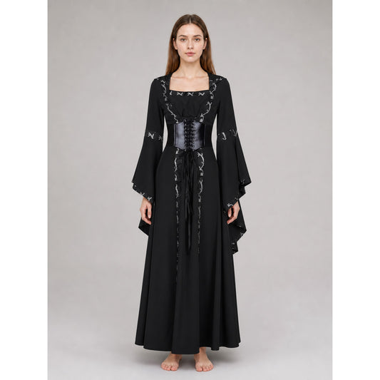 Gothic Long Hooded Dress with Lacing