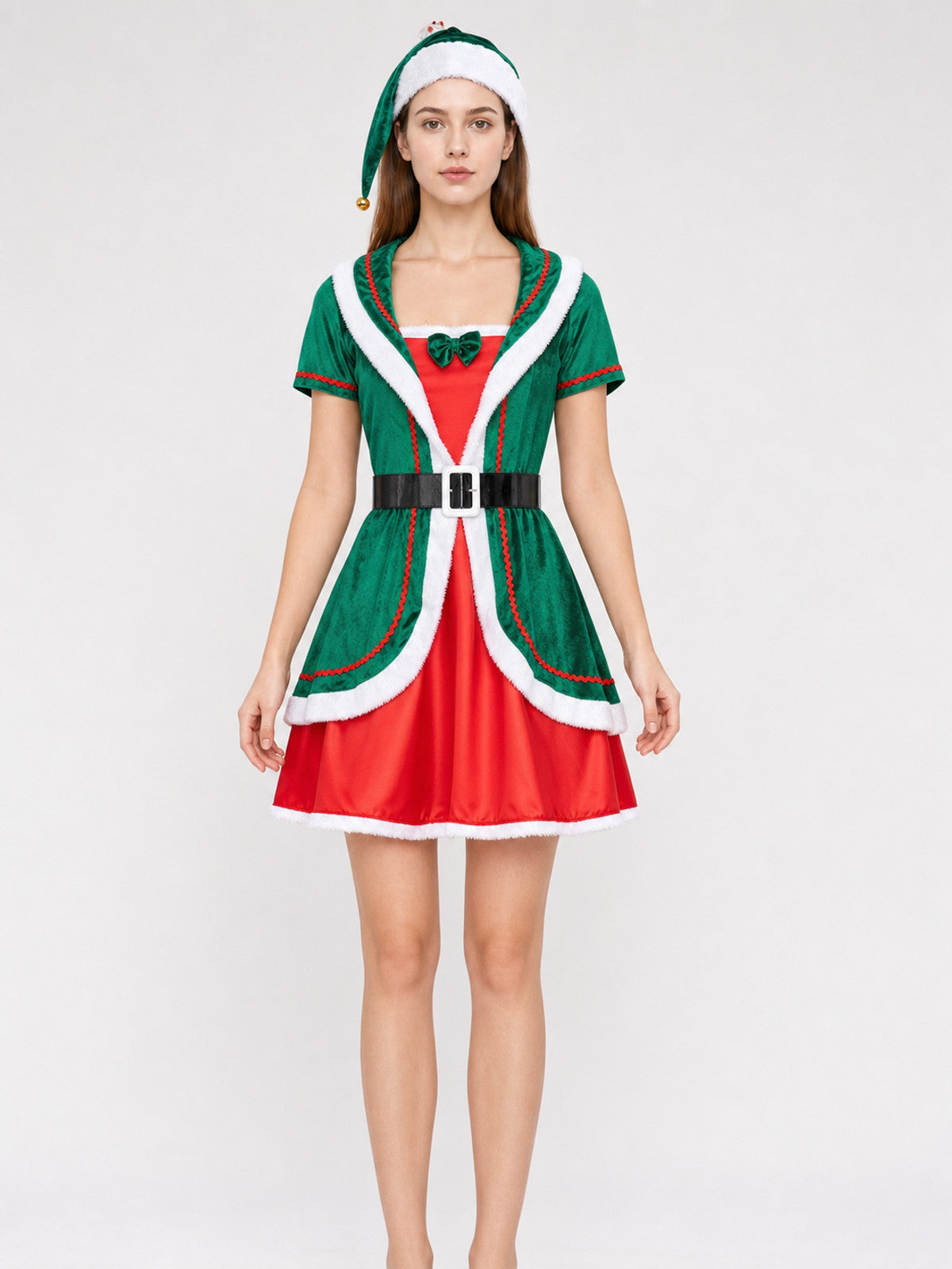 Holiday Elf Costume Dress with Hat front view
