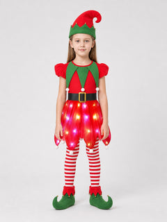 Light-Up Christmas Elf Costume with Dress and Hat