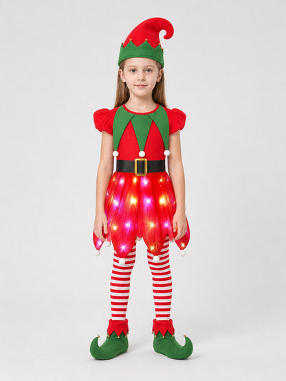 Light-Up Christmas Elf Costume with Dress and Hat on-model view