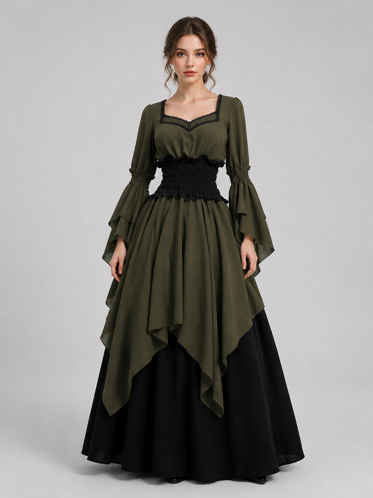 Long Historical-Style Dress with Draping on-model view
